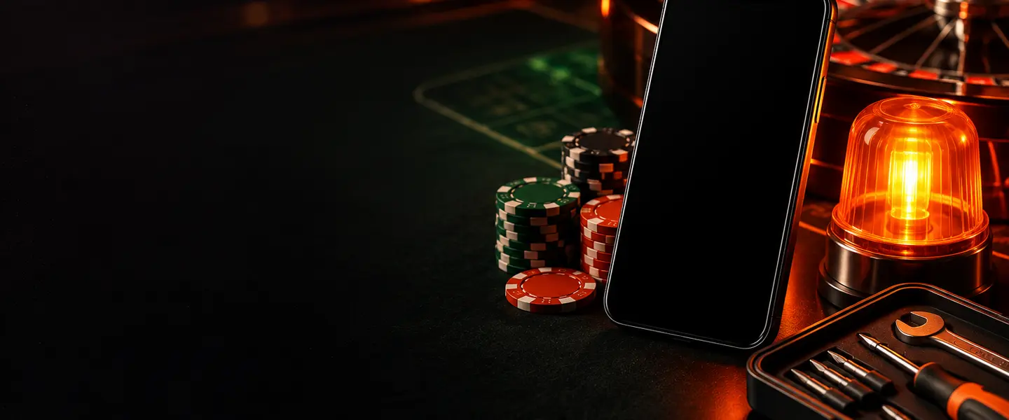 Ficha de casino detenida junto a una señal luminosa de revisión